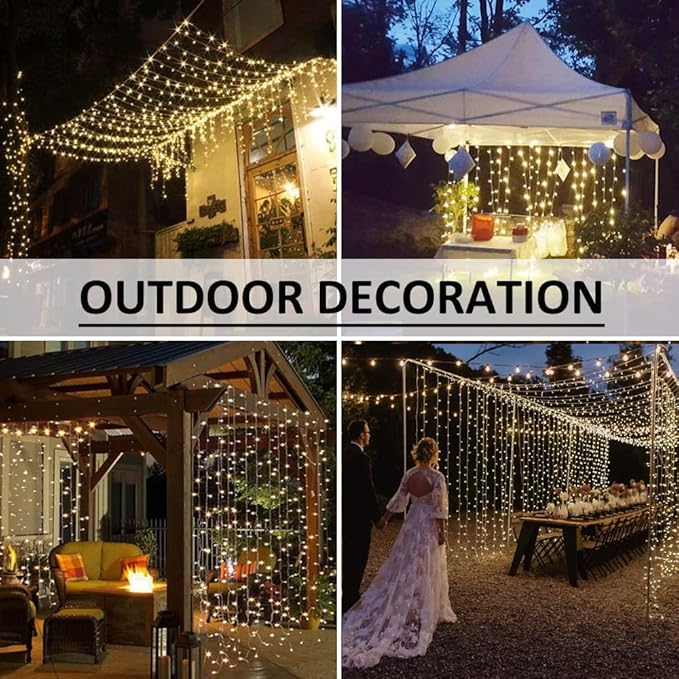 Solhice LED Curtain Lights Outdoor 50ft x10ft, 1000 LED Plug in Hanging String - Image 4