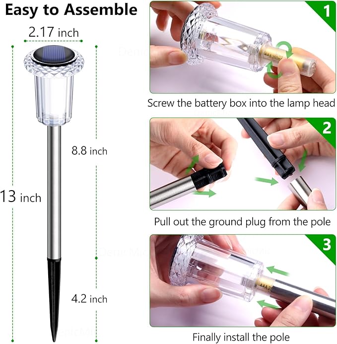 DenicMic Solar Lights Outdoor 15 Pack Waterproof 3000K Warm White LED Stainless - Image 5