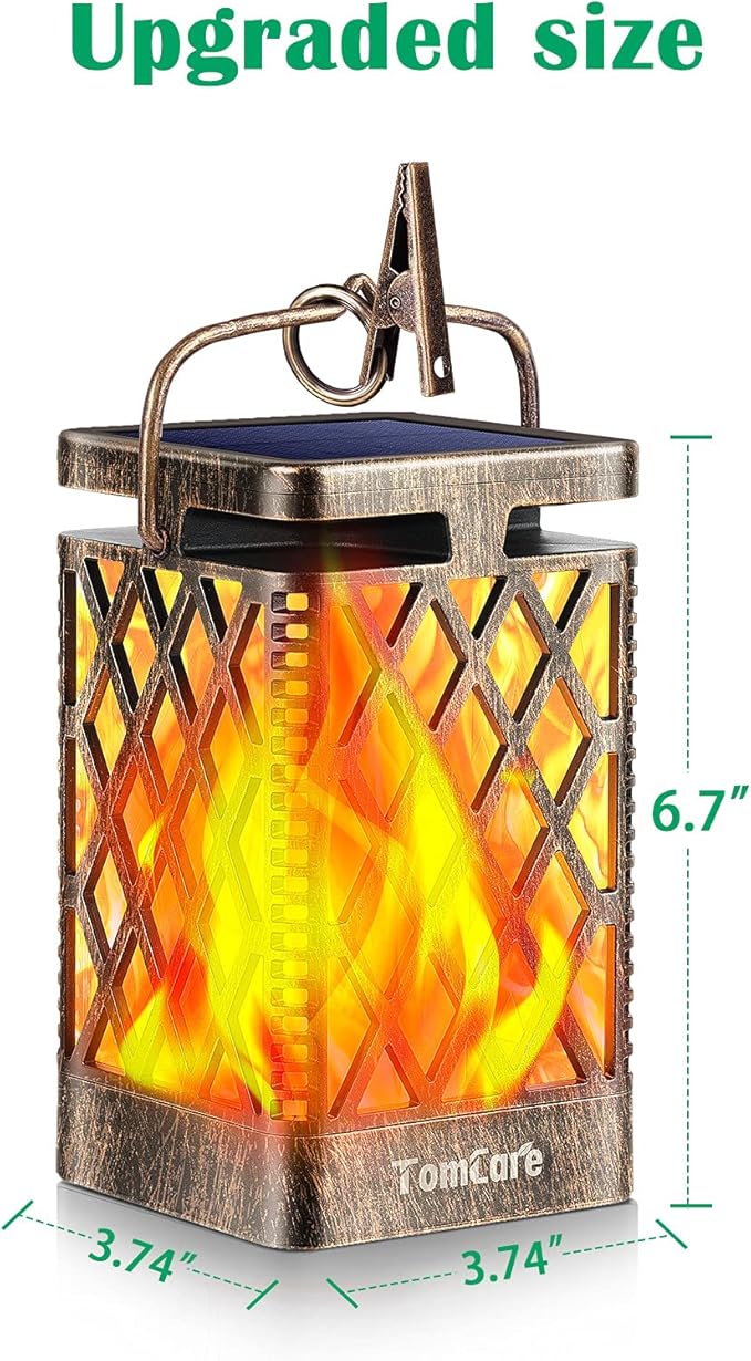 TomCare Solar Lights Outdoor Flickering Flame Solar Lantern Outdoor Hanging - Image 3