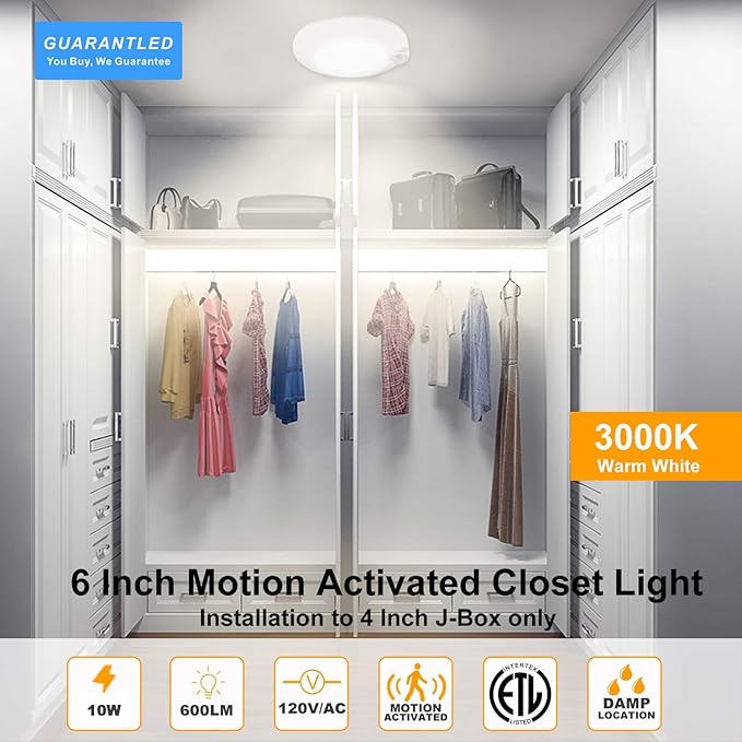Closet Lights Motion Sensored Indoor Ceiling Mount LED- 10W 3000K Closet Stair - Image 2