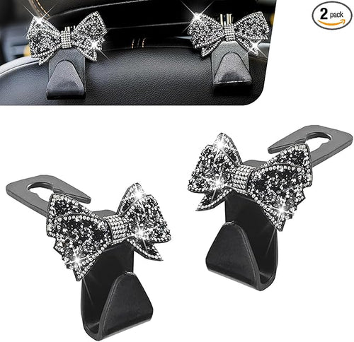 2 PCS Bling Bow Car Seat Headrest Hooks, Cute Rhinestone Bow Car Seat Back by Unknown