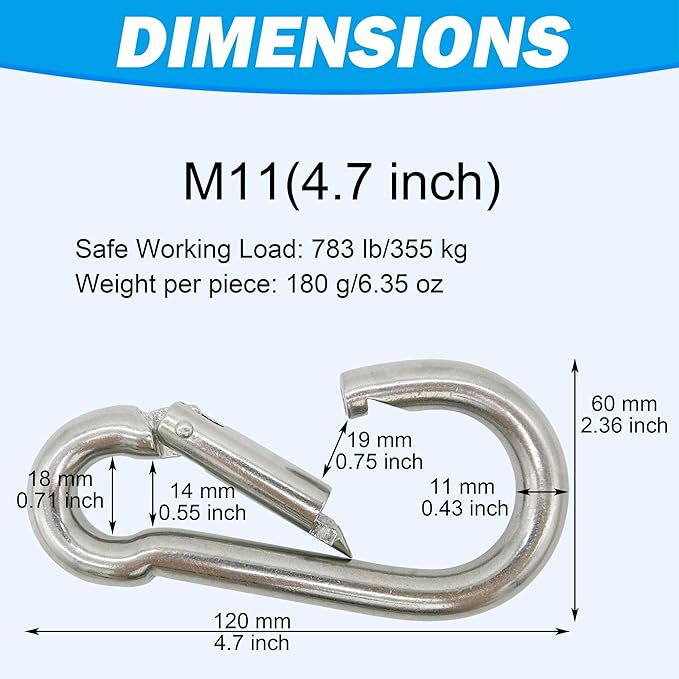 Marine Grade 316 Stainless Steel Carabiners Heavy Duty, Durable & Rust-Free - Image 3