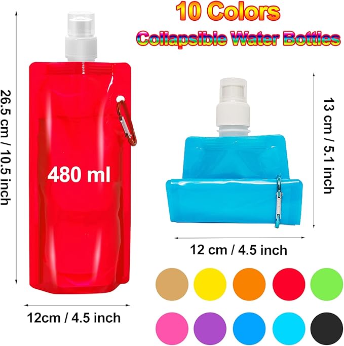 smilixin 10 Pack Collapsible Water Bottles, Reusable Drinking Water Bags - Image 2