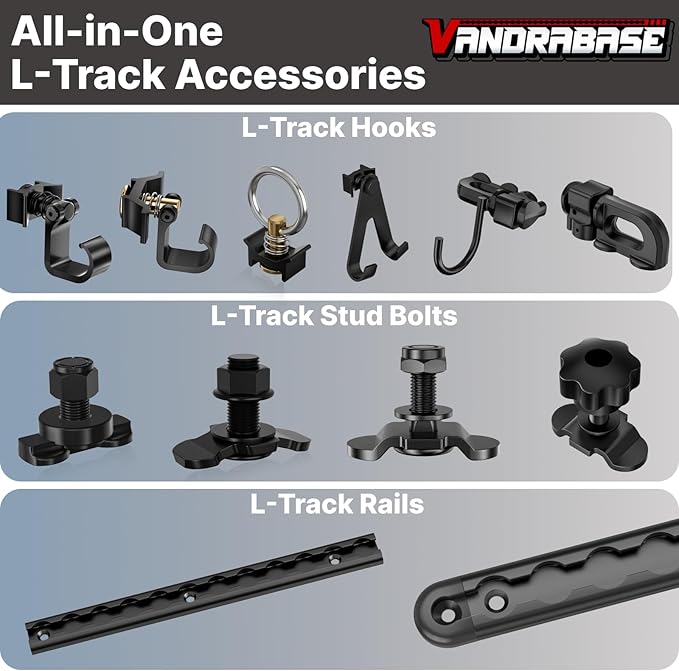 4 Pack L Track Hooks with Single Stud Fitting, Spring-Loaded Adjustable Gear - Image 7
