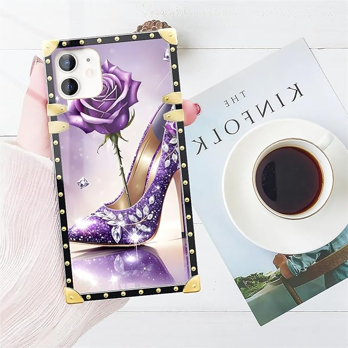 Compatible with iPhone 11 Case, High Heeled Purple Diamond Rose Luxury Golden - Image 7