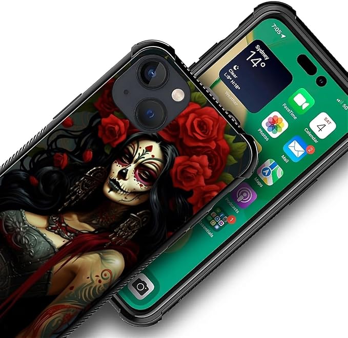 for iPhone 13 Case, Day of The Dead Halloween Woman Pattern Graphic Design Girl - Image 3