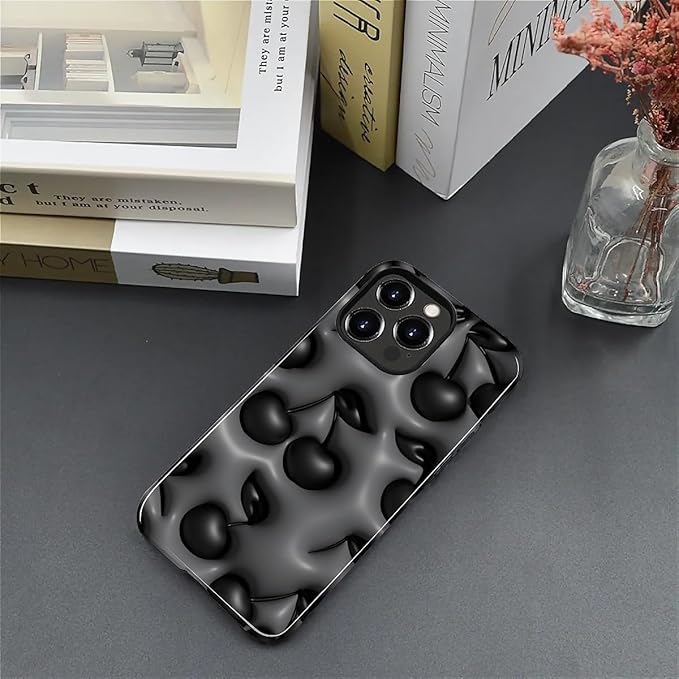 for iPhone 14 Pro Case, HL2 Cute Cool Cherry Black Hybrid 2 Layer Hard Shell - Image 5
