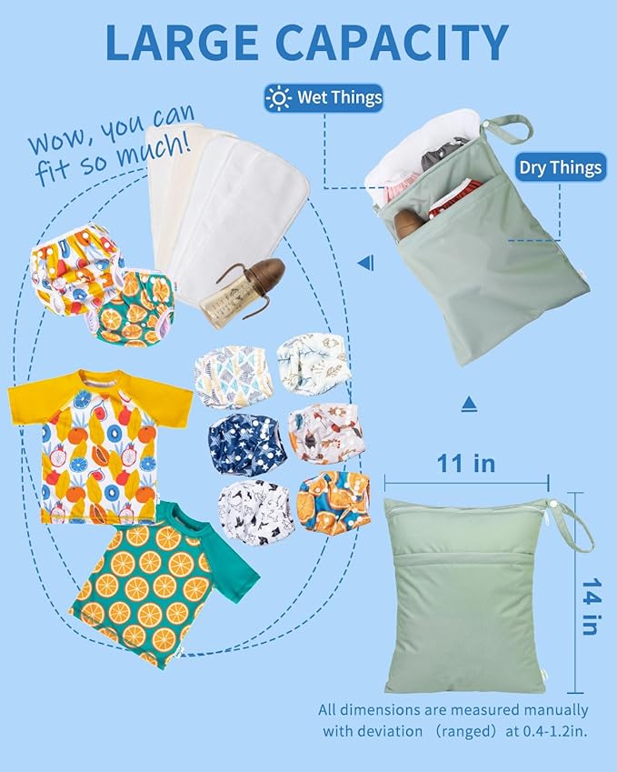 babygoal Wet Dry Bags for Baby Cloth Diapers 3 Pack, Washable Travel Bags - Image 5