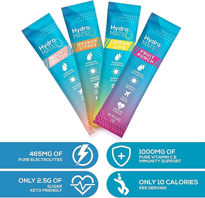 HydroMATE Electrolyte Powder Variety Pack Hydration Packets Low Sugar 30 Count - Image 7
