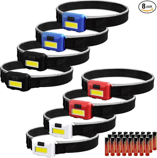 8 Pack Led Headlamp for Adults and Kids, 1.1oz/31g COB Flood Light Ultra Bright by VAASEE