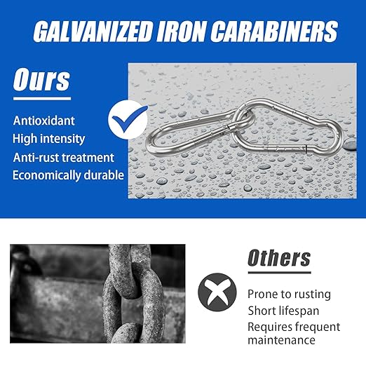 Small Carabiner Clip Hooks, Galvanized Iron Spring Snap Hook Fits Camping Hiking - Image 3