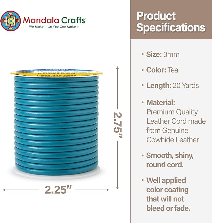 Mandala Crafts Round Genuine Teal Leather Cord - Image 4