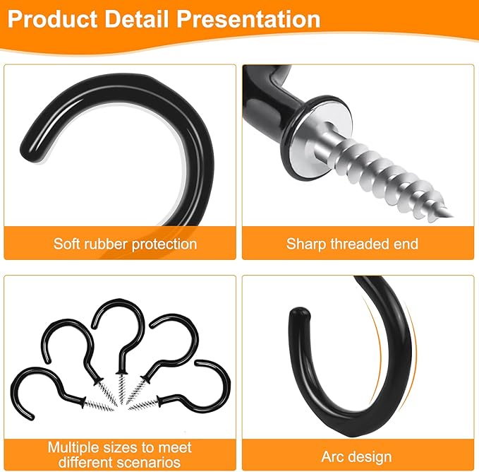 Cup Screw Hooks, 1-1/2 inch Vinyl Coated Ceiling 45 Pack Screw in Hooks Plant - Image 4