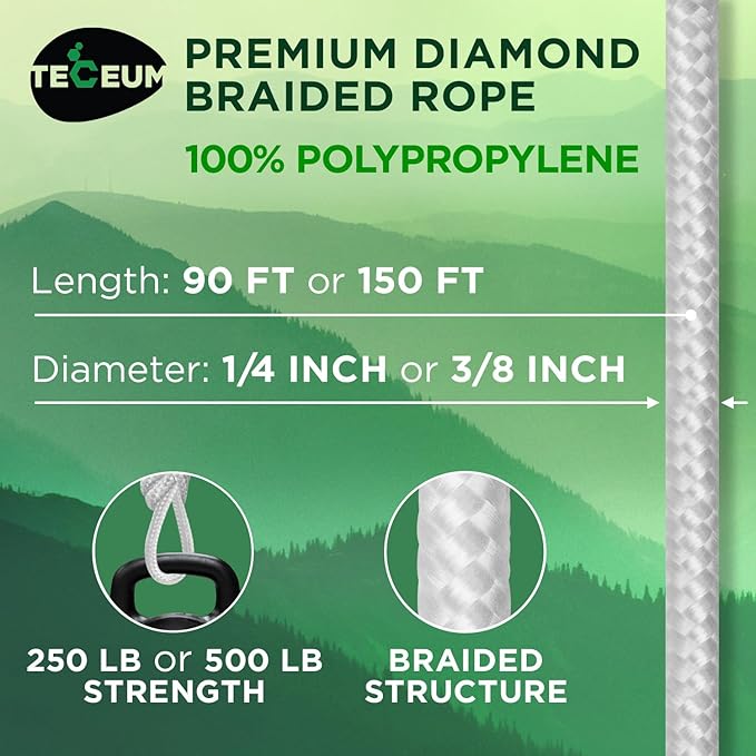 TECEUM Clothes Line & Flag Pole Rope – 1/4” & 3/8” – 90 FT | 150 FT – Strong - Image 2