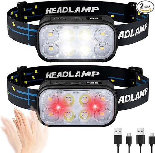 8 LED Headlight Rechargeable 2 Pack by PLUSINTO