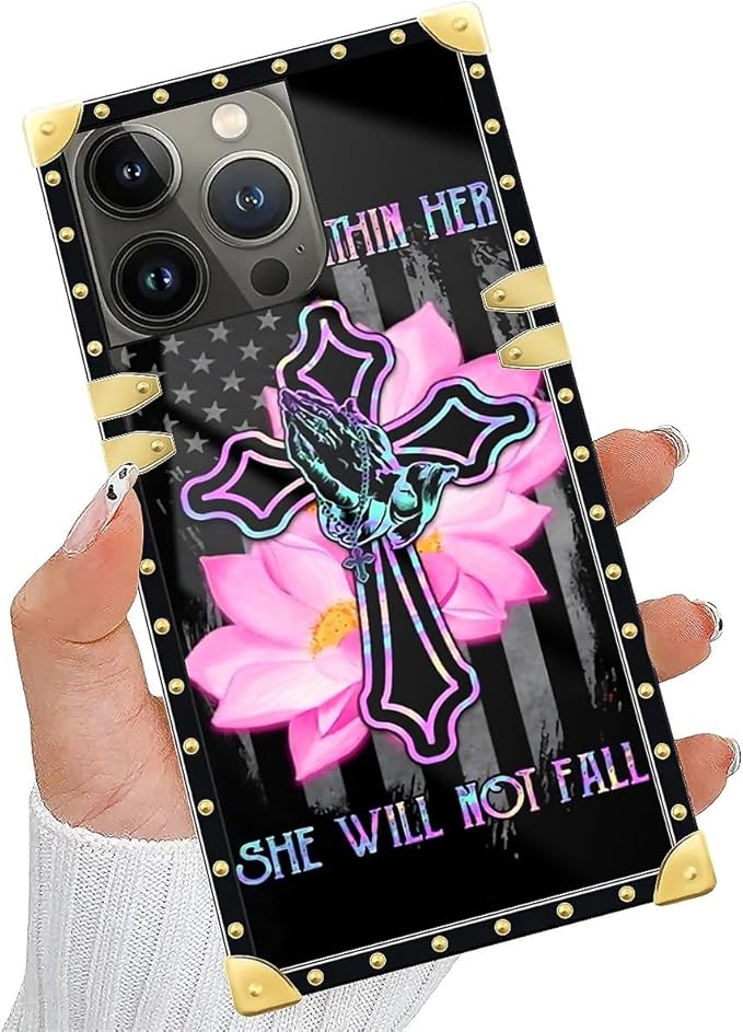 Compatible with iPhone 15 Pro Max Case, Praying Cross Hands Luxury Golden - Image 5