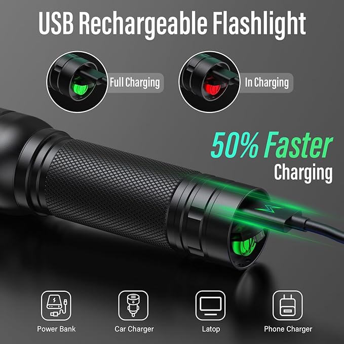 RECHOO Rechargeable Flashlights High Lumens, 2 Pack G1000 Super Bright Flash - Image 3