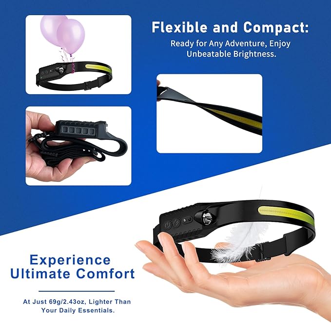 Headlamp Rechargeable, LED Head Lamp Flashlight, 230° Wide Beam Headband Light - Image 3