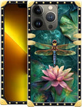Compatible with iPhone 13 Pro Case, Colourful Dragonfly Pink Lily Pads Luxury by Unknown