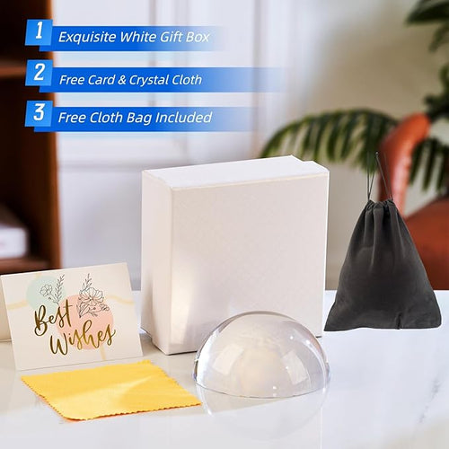6X Crystal Dome Magnifier Paperweight, 4 Inch Large Dome Reading Magnifying - Image 2
