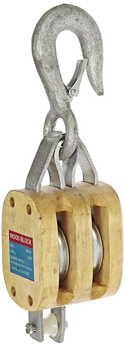 Indusco C0616900101 4" Double Wood Manila Rope Block by Indusco
