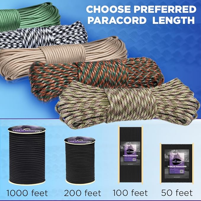 TECEUM Reflective Paracord Rope 1000 – 1000ft/200ft/100ft/50ft – 40+ Colors – - Image 6