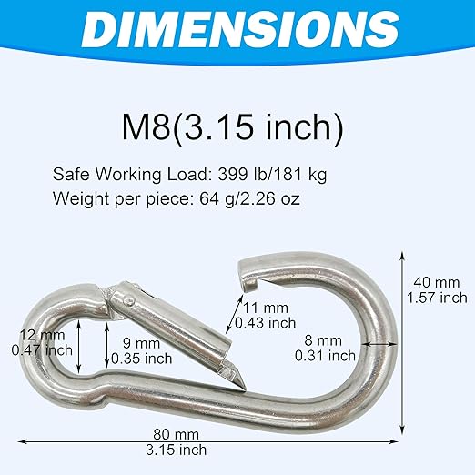 304 Stainless Steel Carabiners -3.15 inch Heavy Duty, Durable & Rust-Free Clips - Image 3