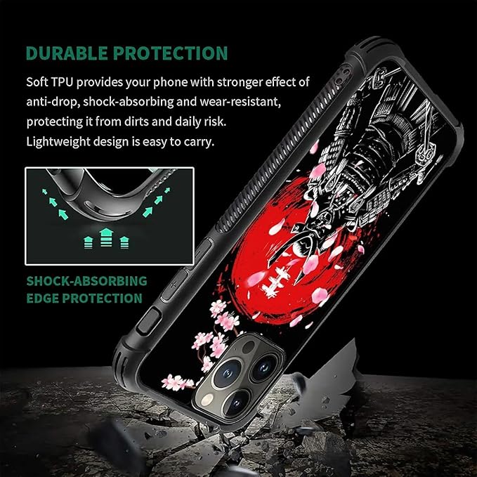 for iPhone 16 Pro Case, Sakura Japanese Samurai Pattern Graphic Design Girl Boy - Image 7