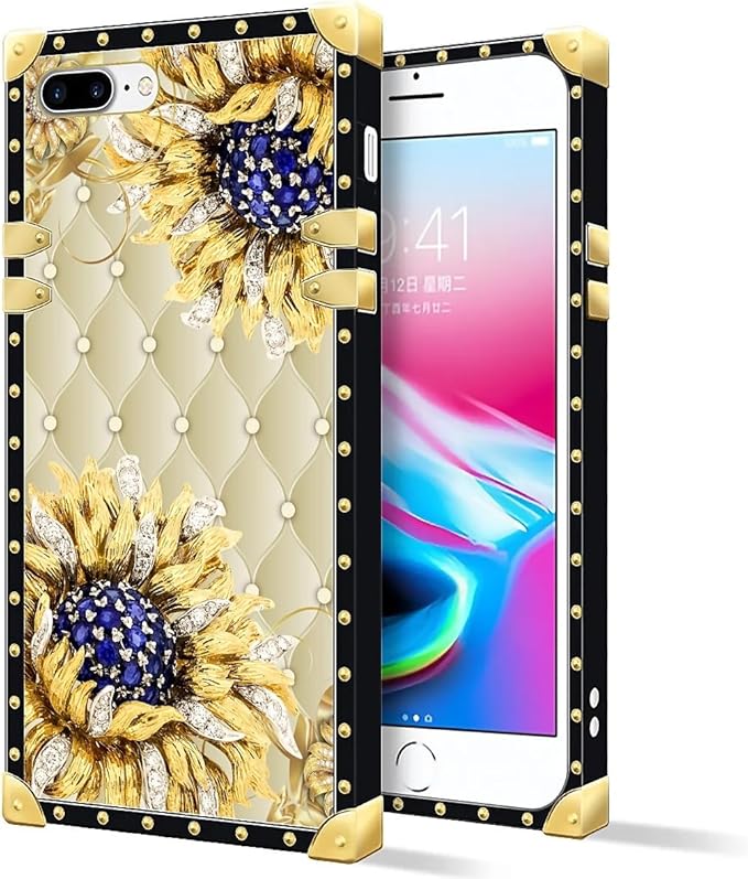Compatible with iPhone 8 7 SE Case, Sunflower Diamonds Leather Luxury Golden by Unknown