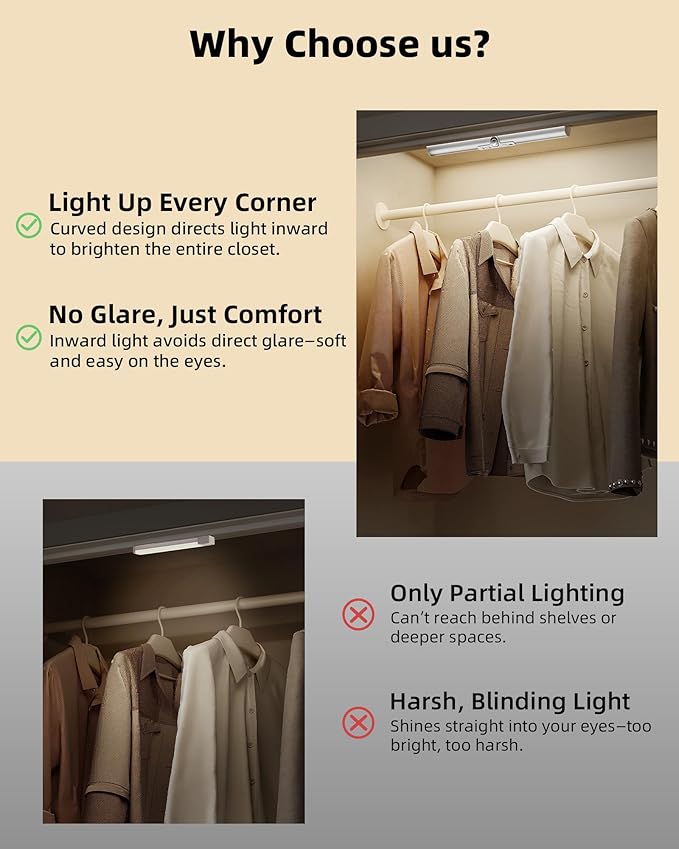 EZVALO 13-inch Motion Sensor Closet Light, LED Rechargeable Closet Light - Image 2