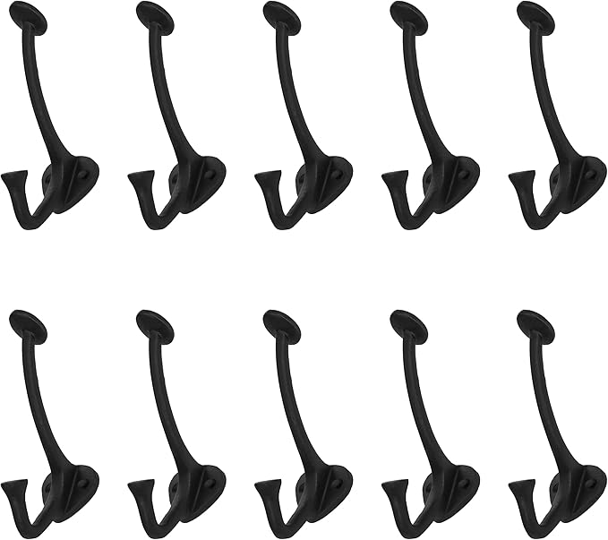 Mystic Colonial Medieval Cast Iron Wall Hooks Pack of 10 Heavy Duty Dual Hooks - Image 9