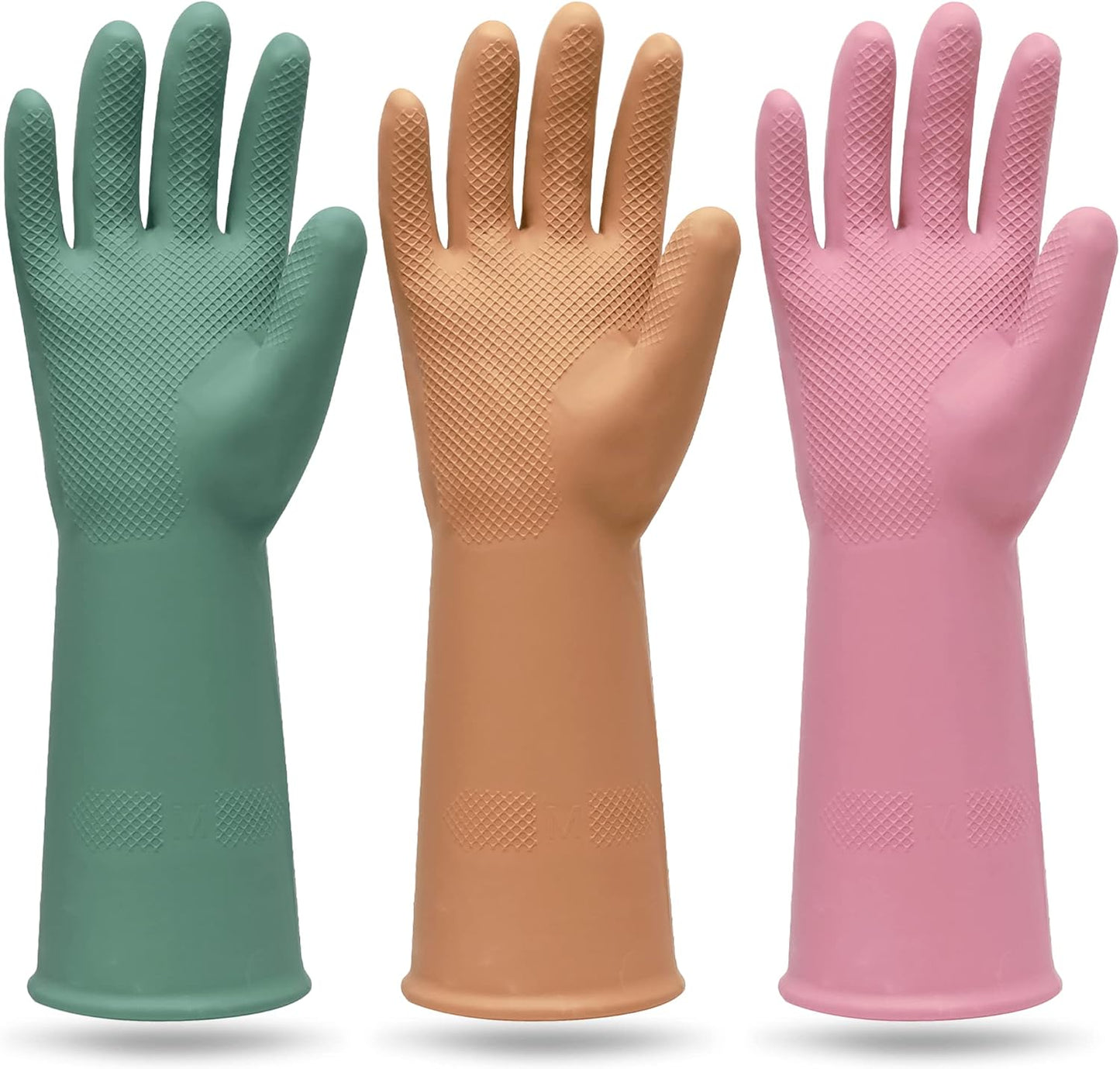 MAMISON 3 Pairs Colorful Reusable Waterproof Household Dishwashing Cleaning Rubber Gloves, Non-Slip Kitchen Glove