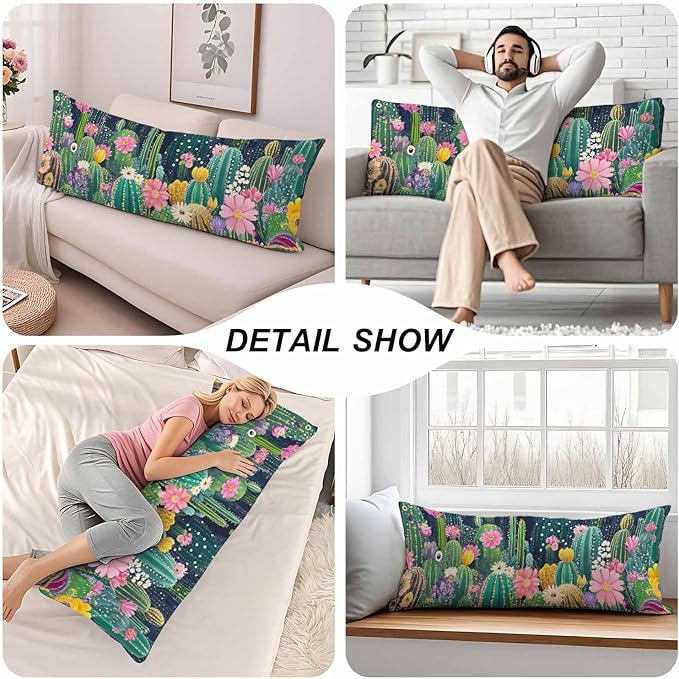 Cactus Decorative Body Pillows for Home, Tropical Cactus Floral Body Pillow - Image 5