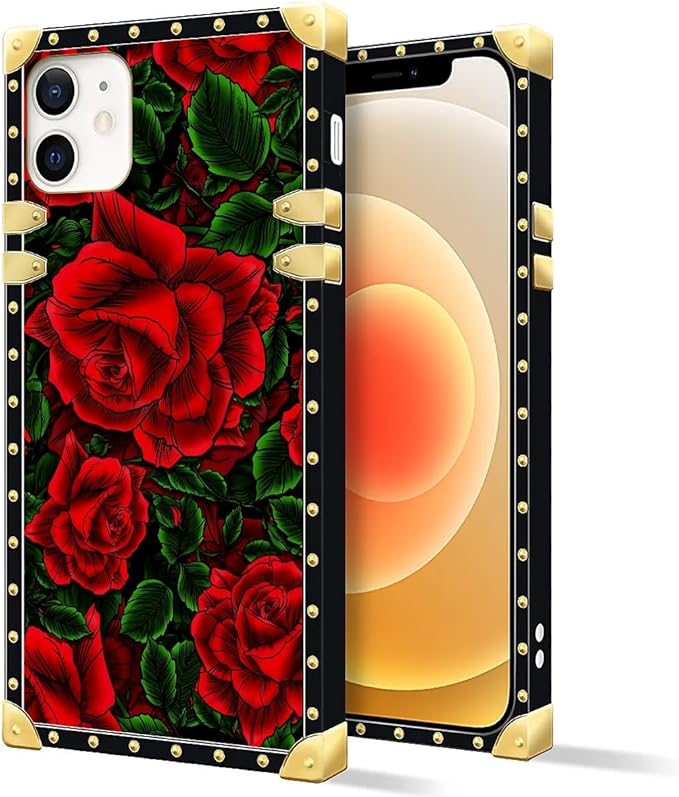 Compatible with iPhone 11 Case, Vector Red Rose Green Leaf Luxury Golden - Image 2