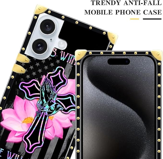 Compatible with iPhone 16 Plus Case, Praying Cross Hands Luxury Golden - Image 5