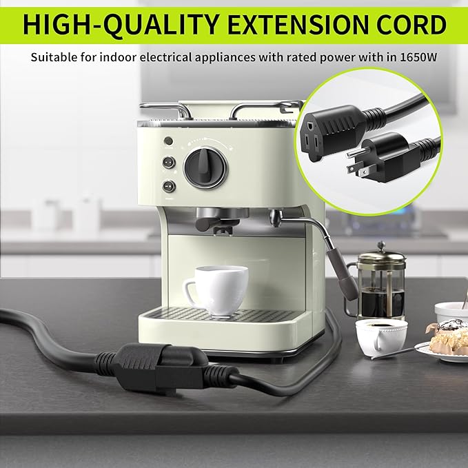 3FT 13A 125V 1625W ETL Listed, 16/3 Indoor Extension Cord Black, Short - Image 2