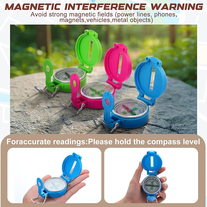 Sabary 6 Pack Multi-Color Mini Lensatic Compass - Image 3