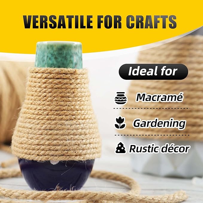 Natural Jute Twine, 8MM x 50FT Jute Rope Roll, Heavy Duty Thick Twine - Image 7