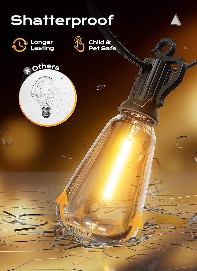 Brightown Outdoor String Lights, 180FT 60+2 LED ST38 LED Patio Lights - Image 8