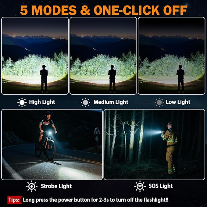 3Pack Rechargeable Flashlights High Lumens 9900FL, LED Flashlight Rechargeable - Image 5