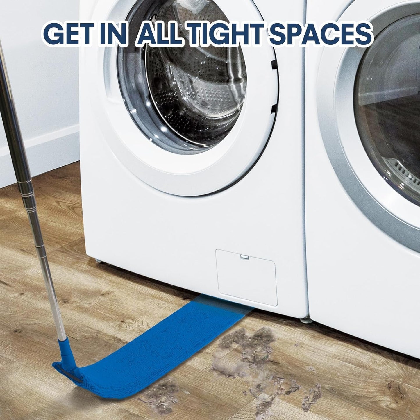 Retractable Gap Dust Cleaner with Extension Pole, Cleaning Tools with 3 Microfiber Dusting Cloths, Extendable Long Handle Duster for Cleaning Under Refrigerator Furniture Appliance (Blue)