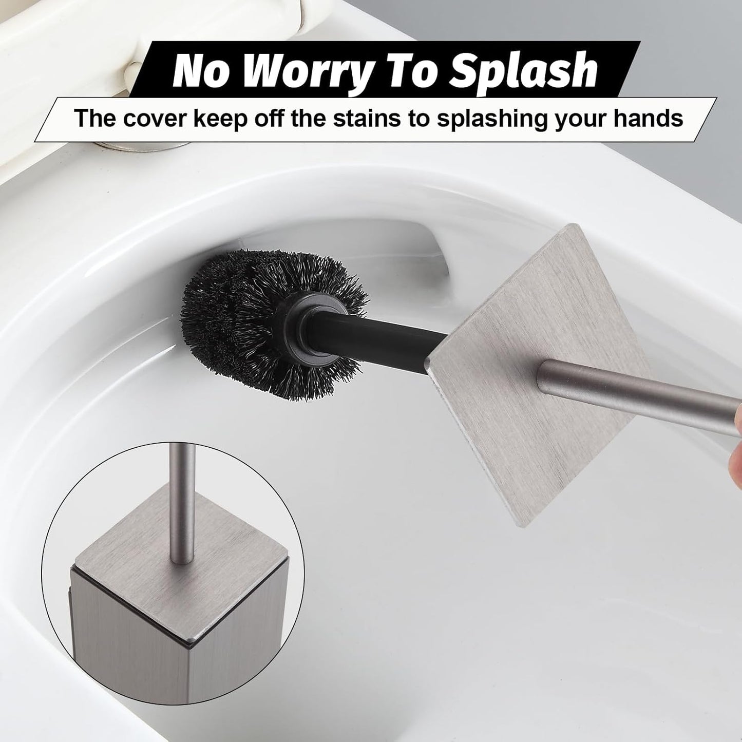 BGL Toilet Brush and Holder Set Brushed Nickel Wall Mounted for Bathroom Square Design