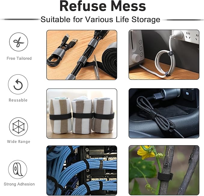 164ft x 1/2 inch Reusable Fastening Cable Ties, Hitotsu Hook and Loop Roll - Image 3