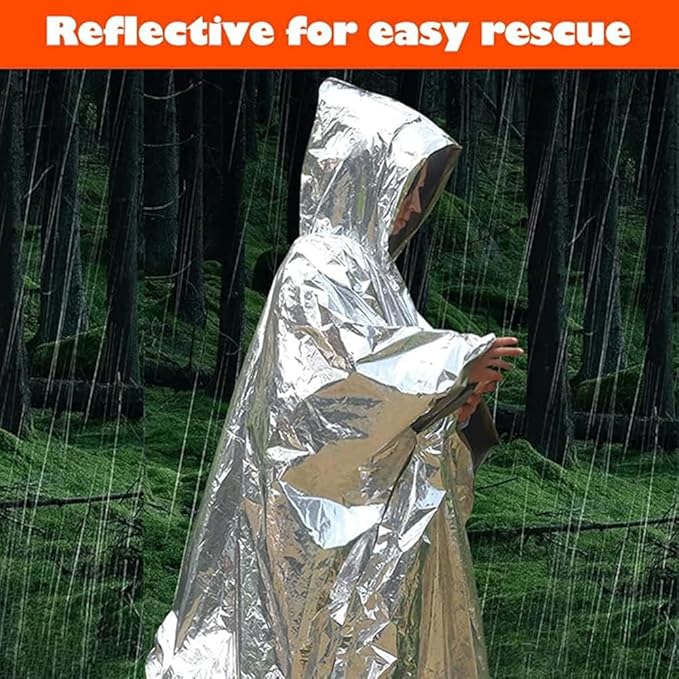Emergency Survival Poncho Thermal Mylar Foil Coating Blanket - Image 3