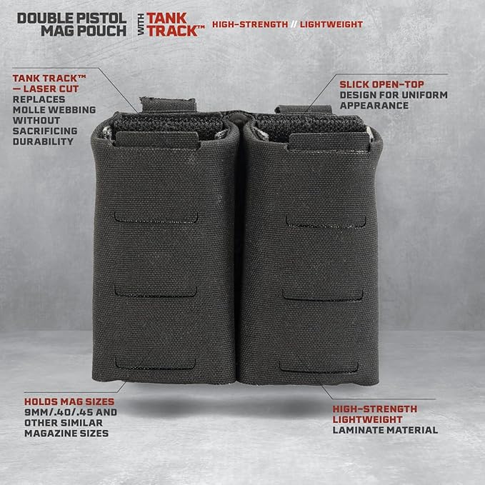 Double Pistol Magazine Pouch, High-Strength Laminate Material, MOLLE Compatible - Image 2