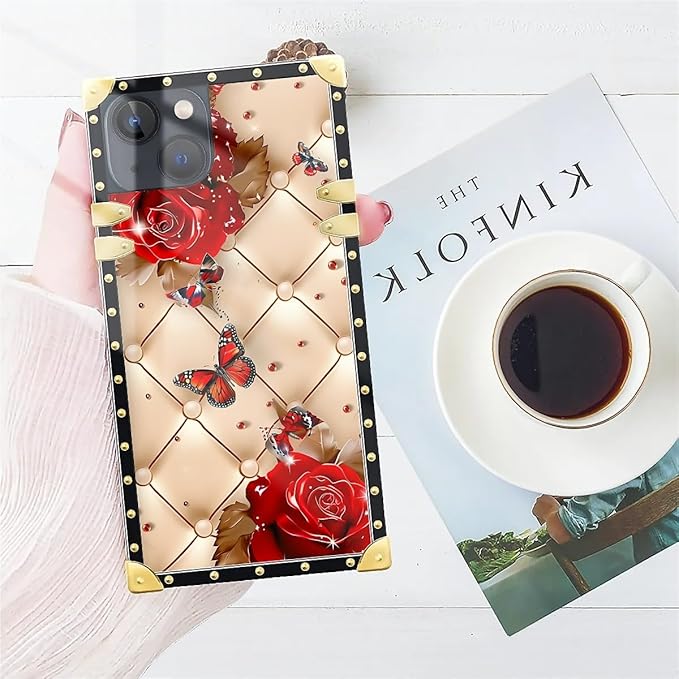 Compatible with iPhone 15 Case, Shining Red Rose Butterfly Leather Background - Image 7
