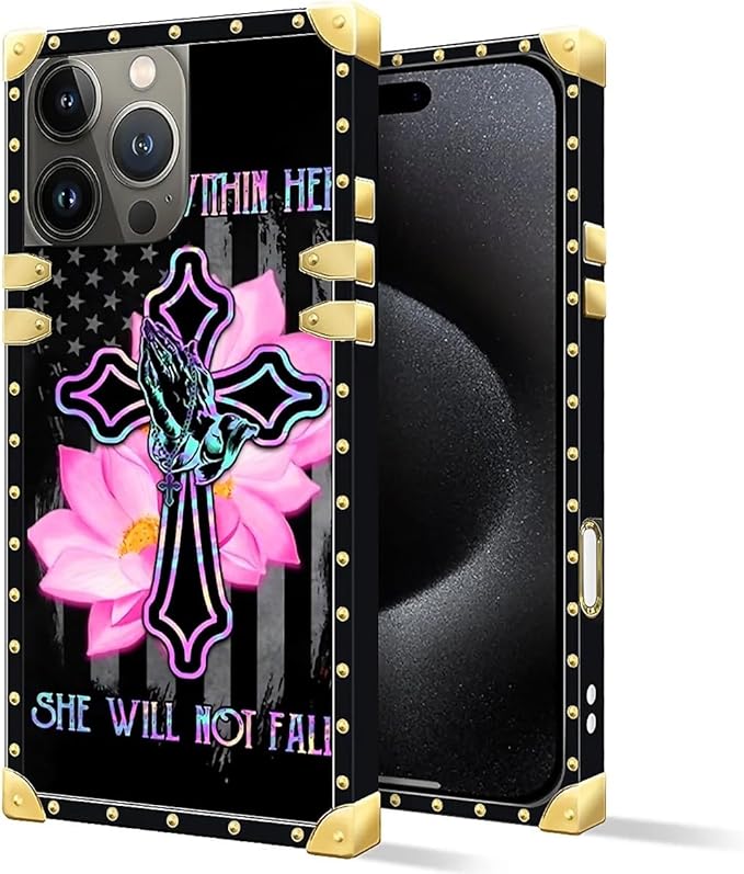 Compatible with iPhone 16 Pro Max Case, Praying Cross Hands Luxury Golden - Image 2
