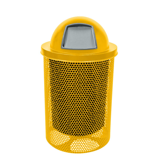 COATEDOUTDOORFURNITURE RDT-P-YEL Heavy Duty Round Trash Receptacle with Dome Top, Liner Included, 32 Gallon, Yellow, Made in America