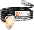 6 ft 16/3 awg 3 Outlet Extension Cord Splitter by Deeklify