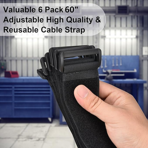 2 x 60 Inch Hook and Loop Cable Tie, 6 Pack Heavy Duty Adjustable Fastening - Image 2